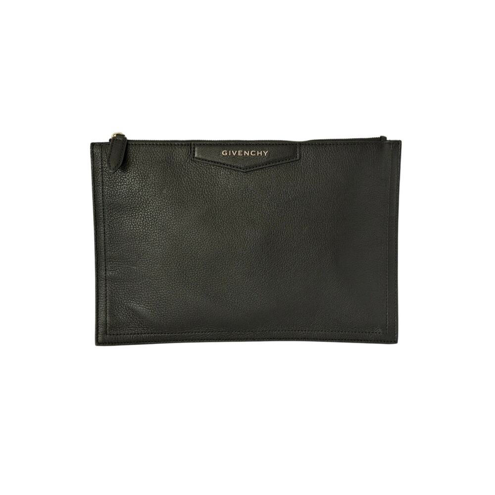 Givenchy Antigona Pouch 2018 Zipper Top Clutch Black Grain Leather Authentic